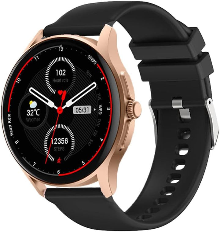 Neo (2024) Negru rotund - ceas de sănătate Smartwatch - ECG + funcție HRV - BT Bluetooth - Apnee de somn - Tensiune arterială - curea din silicon negru, 14-24
