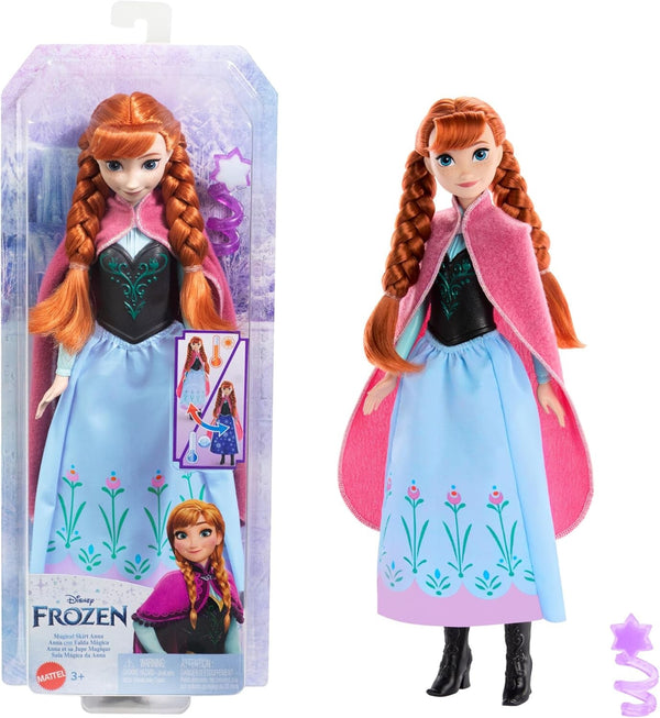 Mattel DISNEY Frozen The Ice Queen Anna Doll - fustă magică cu efect de schimbare a culorilor, activabilă cu ajutorul baghetei cu fulgi de zăpadă și apă, inclusiv periuță de păr, pentru copii de la 3 ani, HTG24