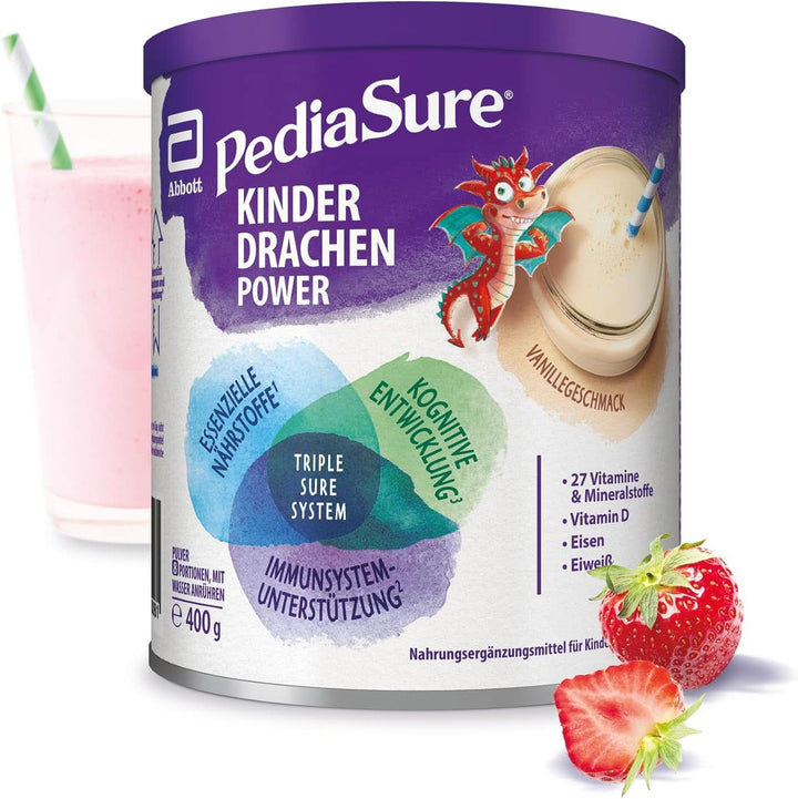 Pediasure Kinder Drachen Power Vanille 400G| Leckerer Nahrungsergänzungsshake Für Kinder Ab 1 Jahr|Mit 27 Vitaminen & Mineralien, Protein Und Triplesure Komplex|Verpackung Kann Variieren