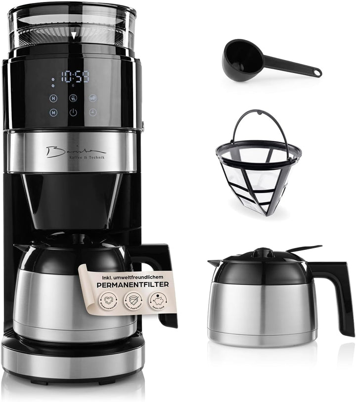 Espressor cu filtru Barista cu termos | Temporizator 24h și filtru permanent | Pentru 8 cești de cafea | Espressor pentru cafea măcinată [Oțel inoxidabil]