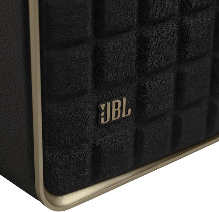 JBL Authentics 200 Smart Home Speaker - Difuzor Bluetooth cu design retro din anii '70 - Cu grilă Quadrex, Google Assistant, Alexa, Airplay și JBL One App - Negru