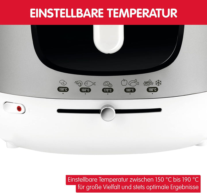 AM4800 Mega 2Kg Fritteuse | Fritteuse Mit Öl | Anti-Geruchs-Filter | Regelbare Temperatur | Leichte Reinigung | Knusprige Pommes | 1.800 Watt | Für Bis Zu 8 Personen | Weiß/Silber | Gross