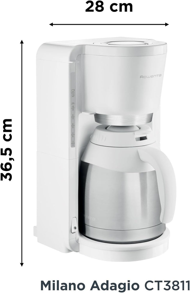 Rowenta CT3811 Cafetiera cu filtru Adagio Milano | Cu termos din oțel inoxidabil | 10-15 cești | Oprire automată | Alb / oțel inoxidabil