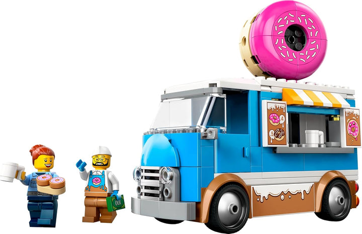 LEGO City Donut Truck - Camion de mâncare de jucărie cu 2 minifigurine de poliție - Jucărie de construcție pentru băieți și fete cu vârsta peste 5 ani - Idee de cadou pentru ziua de naștere și sărbători 60452