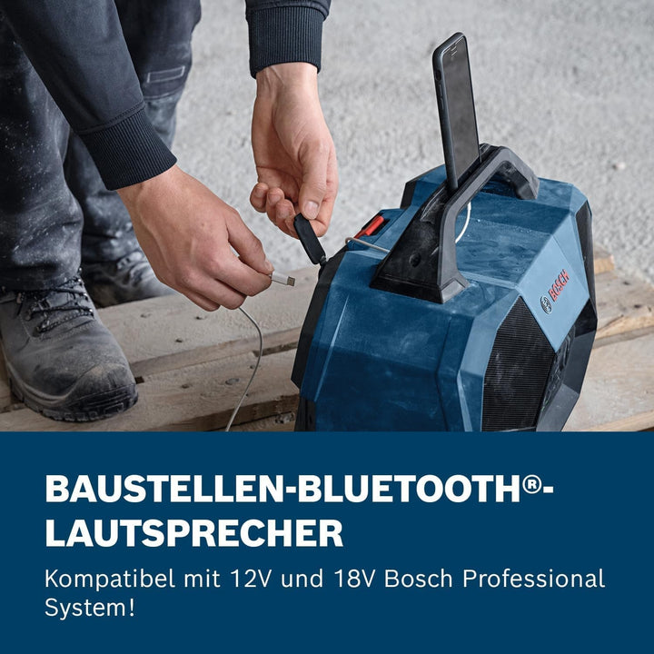 Difuzor Bluetooth fără fir Bosch Professional 18V/12V System GPB 18V-6 C (Bluetooth, USB, sunet cu mai multe difuzoare, fără baterie/încărcător)