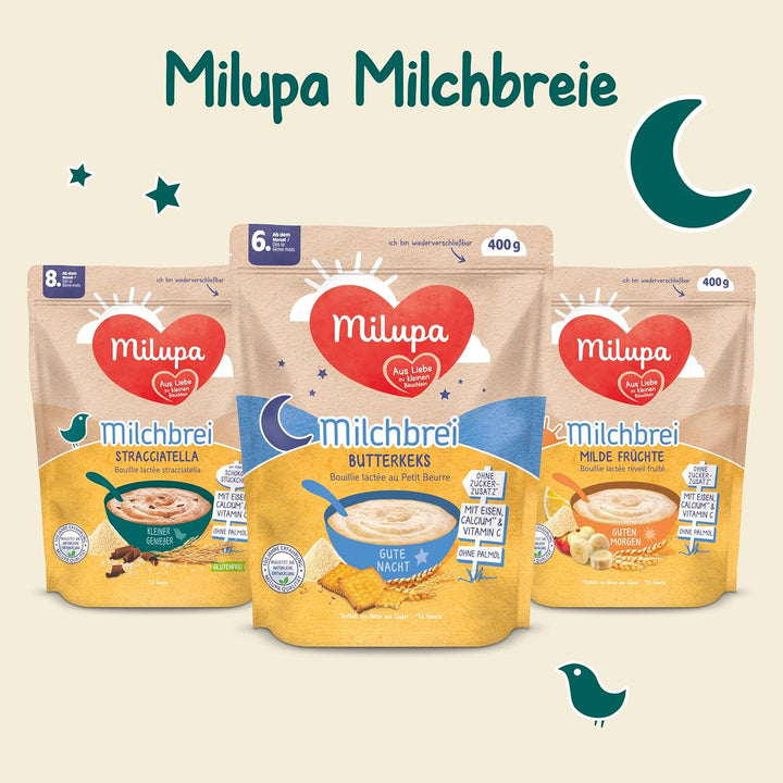 Milupa Milchbrei Butterkeks – Babybrei Ohne Palmöl – Frei Von Konservierungs- Und Farbstoffen – Ab Dem 6. Monat – 4 X 400 G (Packung Mit 2)