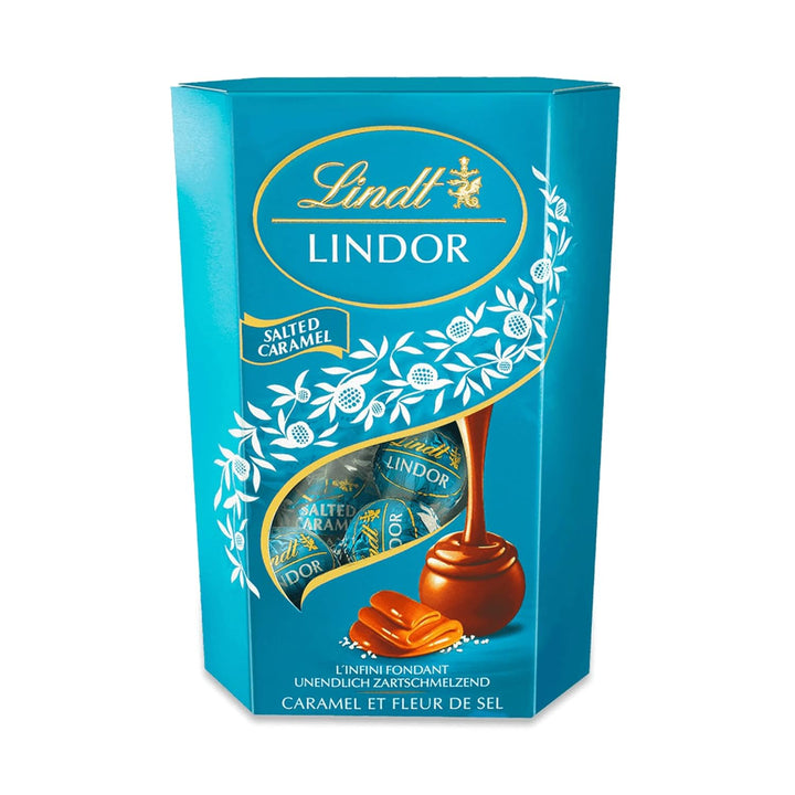 Lindt LINDOR Kugeln Salted Caramel | 500 G Cornet | 40 Milchschokoladen-Pralinen Mit Zartschmelzender Salz-Karamell-Füllung | Pralinen-Geschenkbox