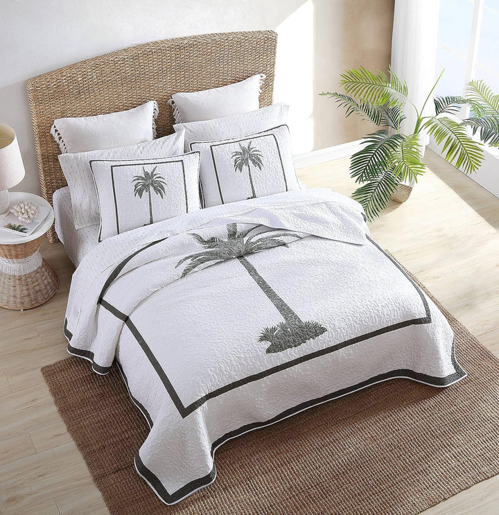 Tommy Bahama Palm Island Collection | Cuvertură - 100% bumbac, reversibilă, moale și respirabilă, pre-spălată pentru un plus de moliciune, pat king size, gri
