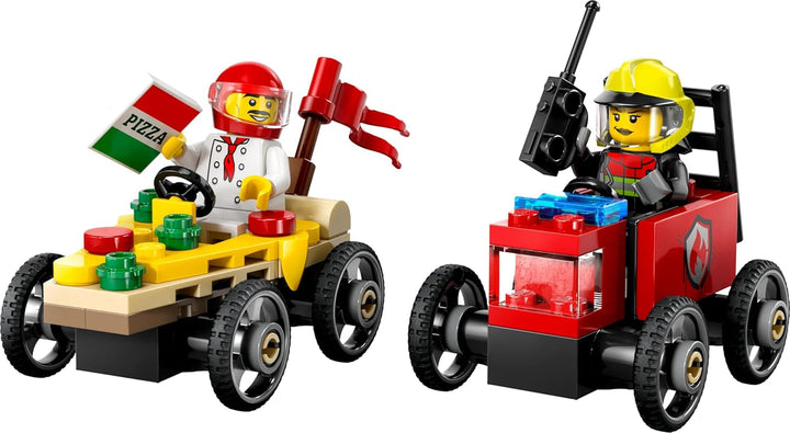 LEGO City Pizza Delivery Van Vs. Pizza Truck - Jucărie cu cutie de săpun pentru fete și băieți de la 5 ani - Set de construcție cu 2 minifigurine șofer - Cadou aniversar și de vacanță 60458