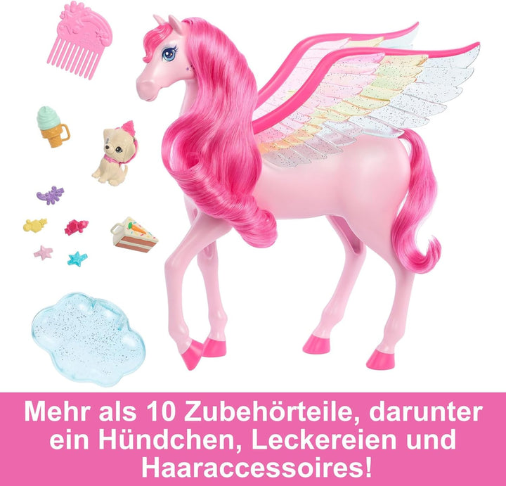 Barbie A Hidden Magic Pegasus - jucărie interactivă cu lumini și sunete, 10 accesorii, aripi curcubeu, pentru copii de la 3 ani, HLC41