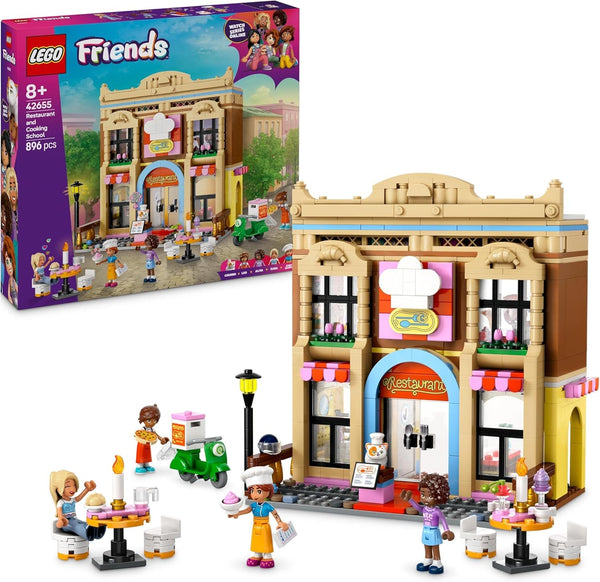 Restaurant și școală de gătit LEGO Friends, set de joacă de rol, jucărie educativă pentru copii de la 8 ani, promovează dezvoltarea socială, cadou de ziua de naștere sau de Crăciun pentru fete 42655