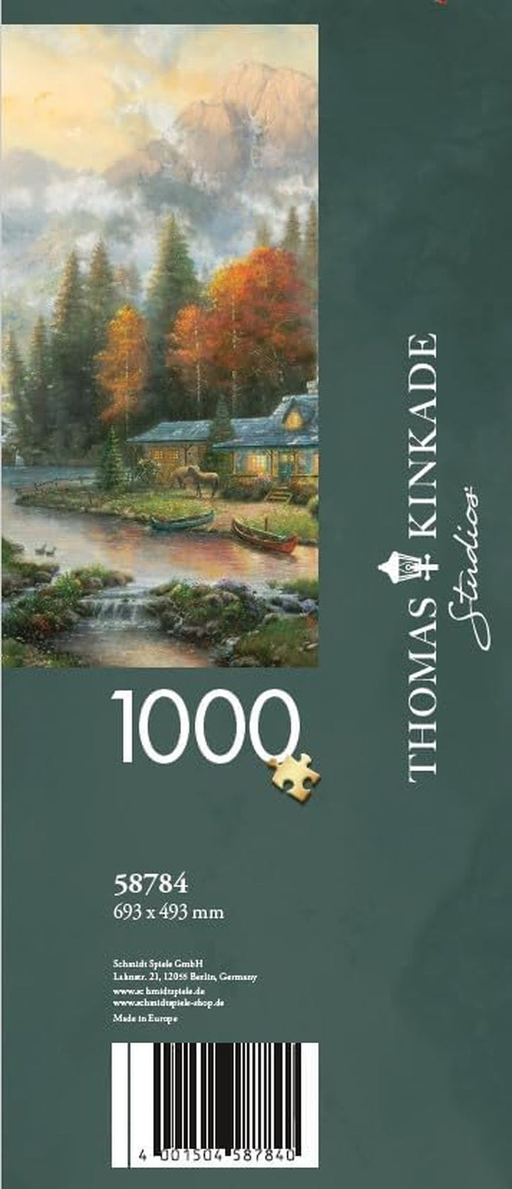 Schmidt Spiele 58784 Thomas Kinkade, Seară la lacul de toamnă, puzzle jigsaw 1000 piese, colorat