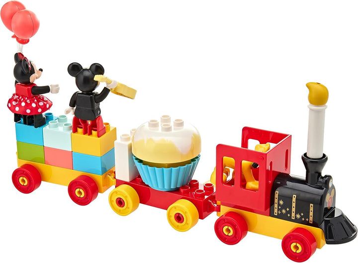 Trenul aniversar LEGO 10941 DUPLO Disney Mickey și Minnie, tren de jucărie cu tort și baloane, cadou pentru copii de 2 ani și peste