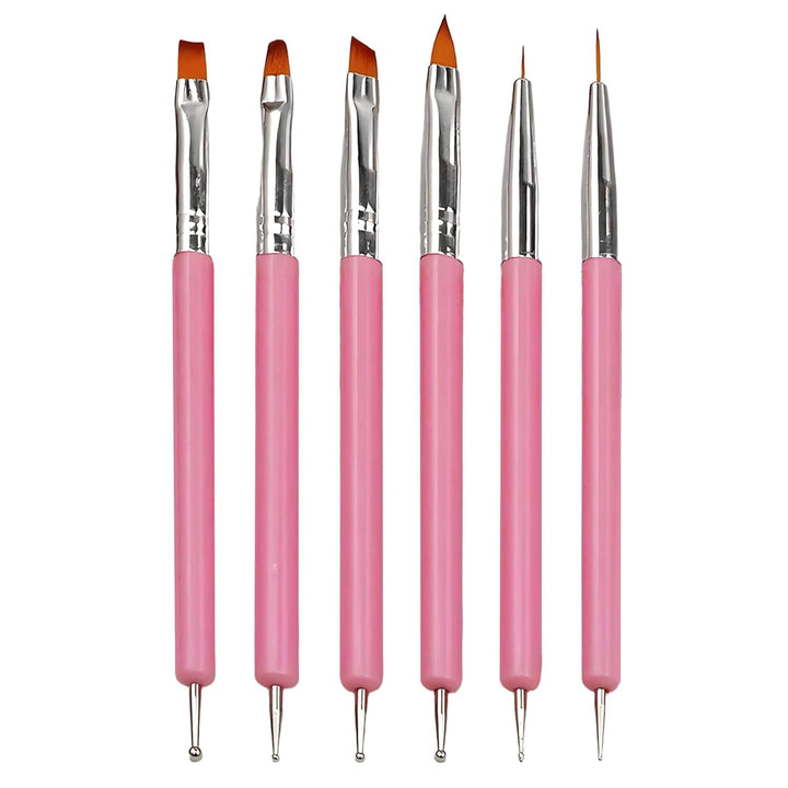 6 Stück Doppel-Ende Nagel Pinsel, Nageldesign Pinsel, Doppel-Ende Nail Art Pinsel Kit Professionelle Maniküre Werkzeuge Kit（Schwarz）
