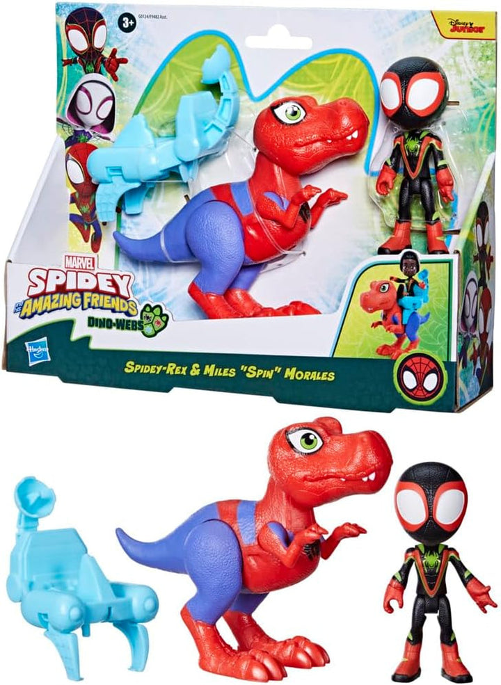 Marvel Spidey And His Super Friends Dino-Webs Spidey-Rex & Miles "Spin" Morales Spider-Man Action Figure Set