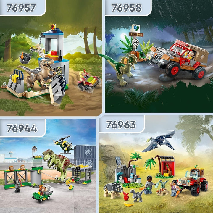 LEGO Jurassic World Rescue Centre for Baby Dinosaurs, set cu figurine mici de dinozauri, inclusiv Triceratops, Ankylosaurus și Velociraptor, cadou de construcție pentru băieți și fete de la 4 ani 76963