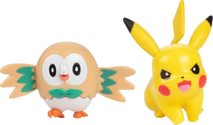 Pokémon Battle Ready! Set de figurine 6 piese - 11.4 Cm Ash & Launching Pikachu, 5.1 Cm Charmander, Rowlet, Piplup, Zorua - Licențiat oficial - Cadou de Paște pentru copii, băieți, fete