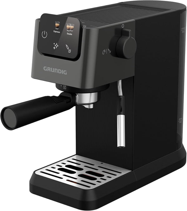 Espressor GRUNDIG KSM 4330 cu filtru portabil și spumator de lapte, pentru cafea măcinată, rezervor de apă detașabil, ecran tactil, putere 1628 W, funcție de memorie, negru