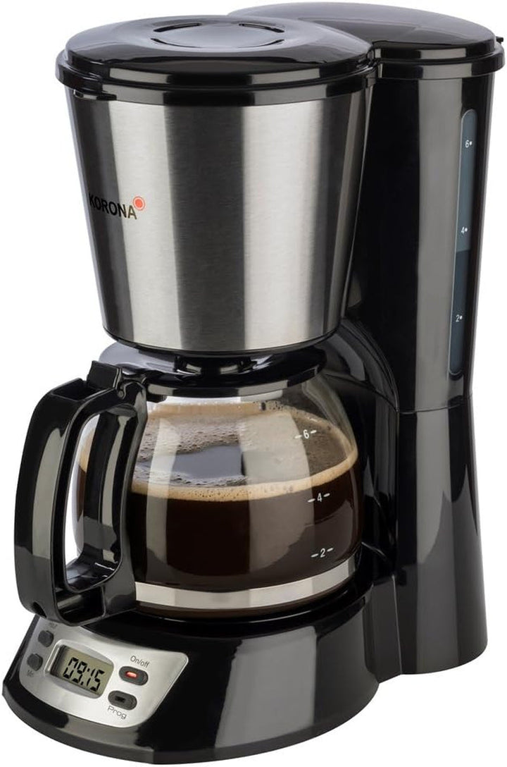 Korona 12113 Cafetieră din oțel inoxidabil cu funcție temporizator - Cafetieră cu filtru pentru 6 cești cu ulcior din sticlă