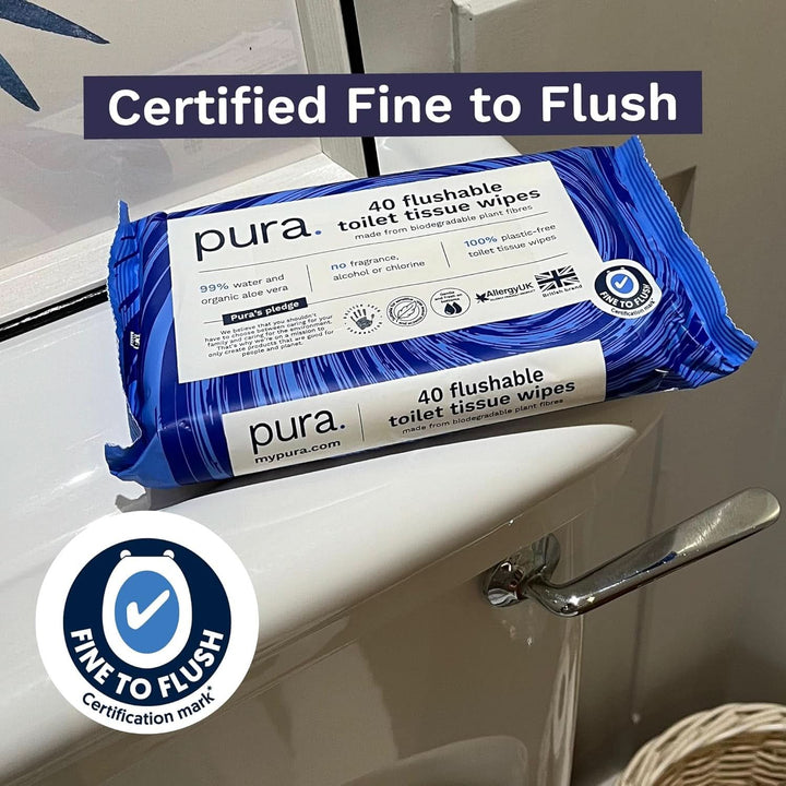 Öko Spülbares Feuchtpapier, 560 Tücher (14 X 40 Tücher), Monatspackung, 100% Plastikfrei, 99% Wasser, Sensible Und Pflegende Feuchttücher, Zertifiziert "Fine to Flush", Biologisch Abbaubar, Vegan