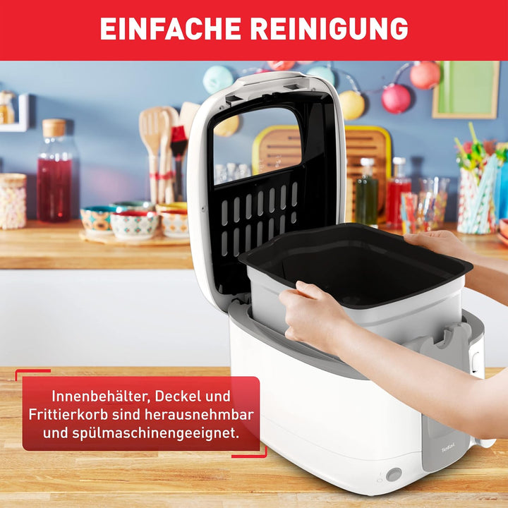 Tefal Fritteuse Super Uno Access, Kapazität 2,2 L, Spülmaschinengeeignete Teile, Geruchsfilter, Herausnehmbarer Behälter, Weiß/Grau, FR3100