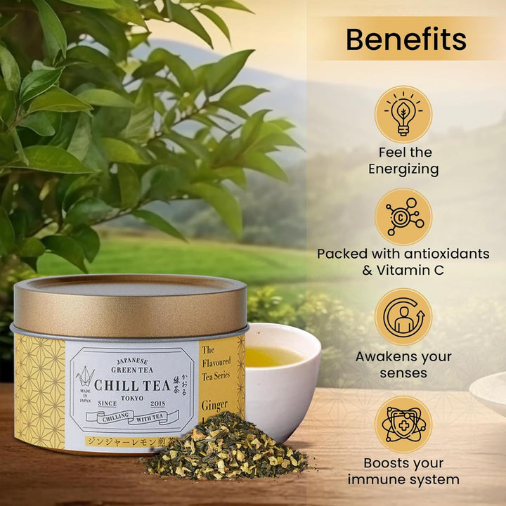 Ceai verde cu ghimbir și lămâie de  - 100% ceai verde japonez - aromă de citrice (30 g)