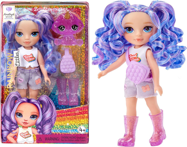 Rainbow High Littles - Opal Raine - păpușă mică, mobilă - păpușă mare de 14 cm în culorile curcubeului cu geantă și unicorn magic - pentru copii și colecționari
