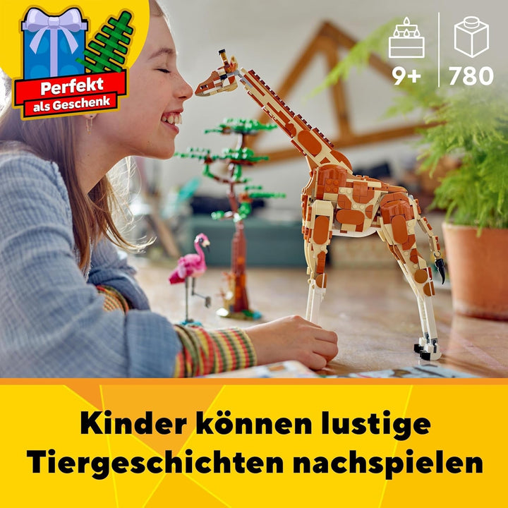 LEGO Creator 3In1 Animal Safari, set creativ cu figurine de animale, 3 opțiuni de construcție: Girafă de jucărie, gazelă și leu, animale de jucărie pentru fete și băieți, cadou natural pentru copii cu vârsta de 9+ 31150
