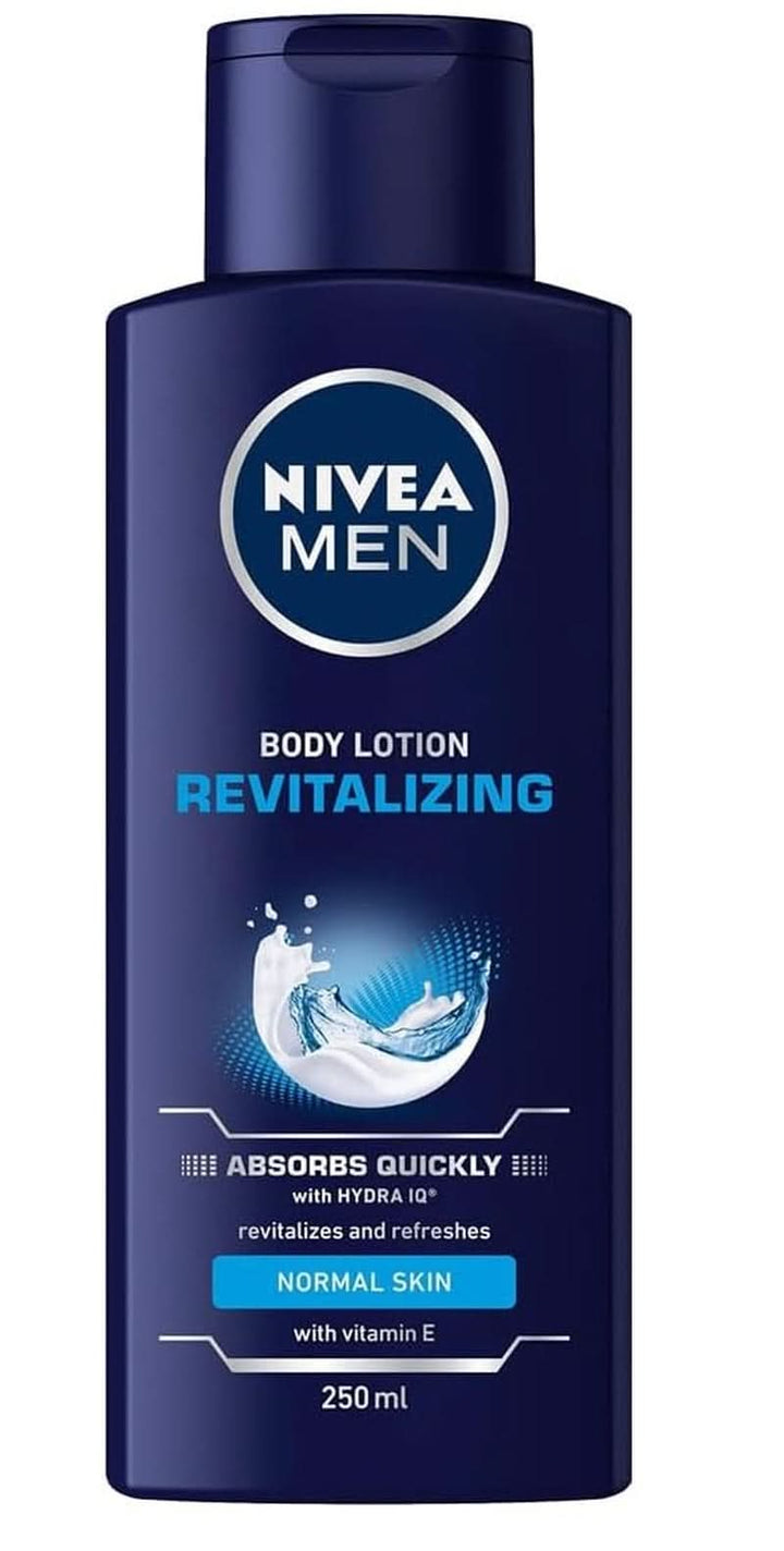 NIVEA MEN Vitalising Body Lotion, Loțiune de corp cu vitamina E pentru o piele intens hrănită, 250 ml