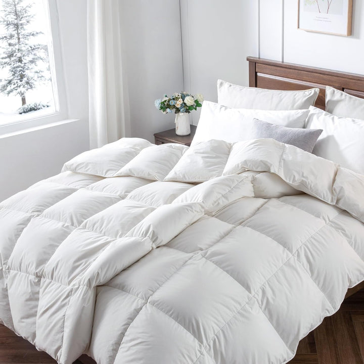 Downaero™ Plapumă cu puf de gâscă pentru paturi King Size, 100% bumbac satinat egiptean, 900 putere de umplere, căldură medie, pentru toate anotimpurile, alb
