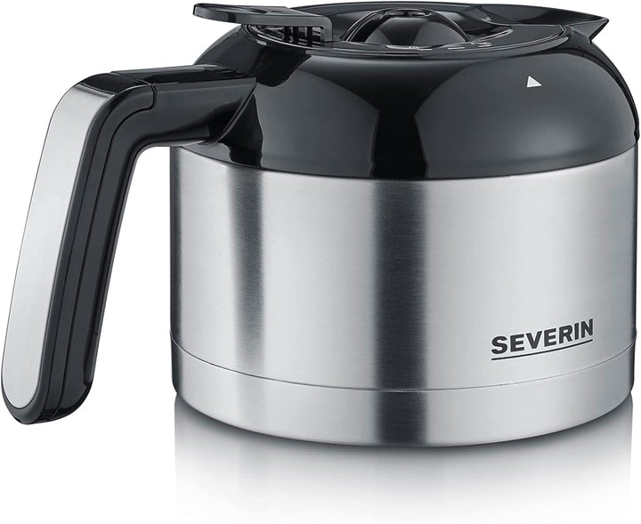 SEVERIN Filtru de cafea cu râșniță din oțel inoxidabil și ulcior termo, măcinare fină și nivel de măcinare selectabil individual, 1000 W, pentru până la 8 cești / Aprox. 1 litru, negru, KA 4814