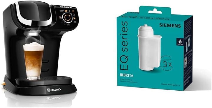 Espressor Tassimo My Way cu 2 capsule TAS6502 cu filtru de apă, peste 70 de băuturi, personalizare băuturi, varietate de cafea, preparare ușoară, 1.500 wați, negru