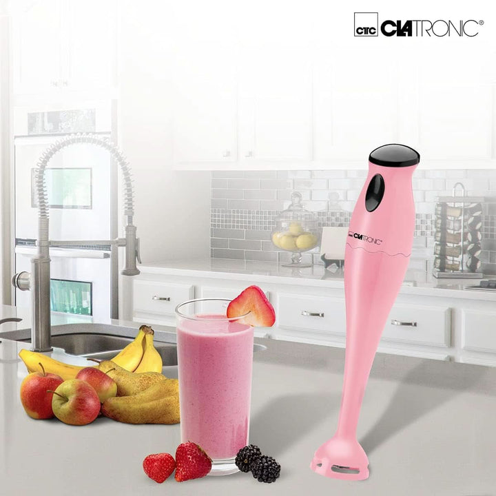 Clatronic Stabmixer/Pürierstab/Blender/Stab-Mixer/Stick/Mixstab SM 3577; Edelstahl-Schlagmesser; Für Smoothie, Kürbispüree, Babybrei, Milchshake; Mit Mixbehälter (500 Ml); 180 Watt; Pink