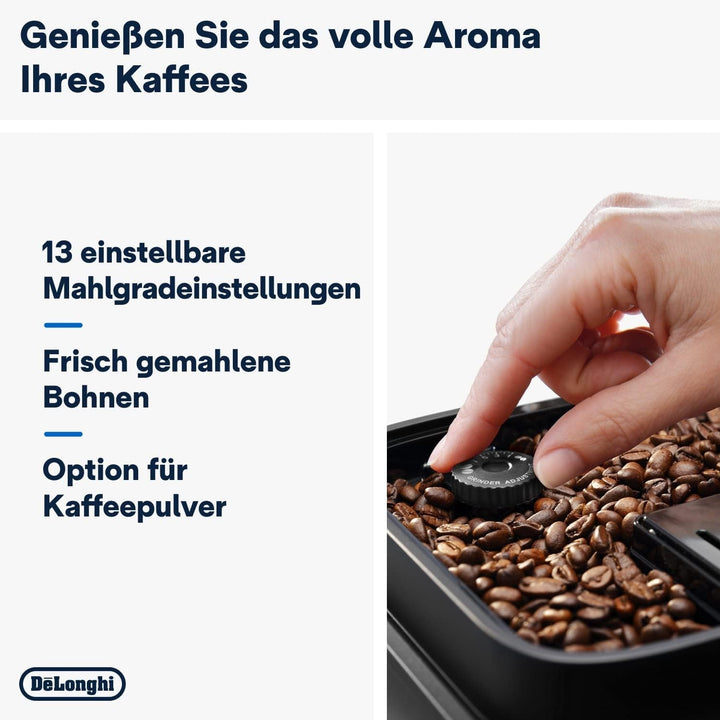 De'Longhi Magnifica Evo ECAM 292.33.SB Aparat de cafea complet automat cu spumă de lapte, 5 butoane de selecție directă pentru espresso, cafea și cafele speciale, panou de control intuitiv, funcție pentru 2 cești, argintiu/negru