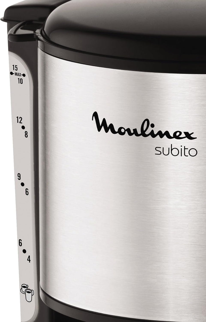 Moulinex FG360811 Cafetieră din sticlă Subito oțel inoxidabil mat, negru, 15 cești