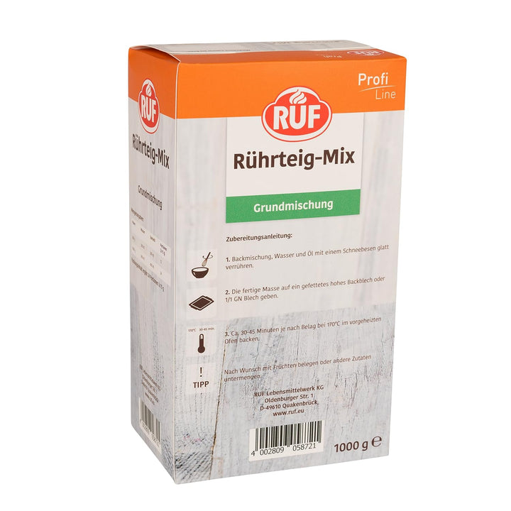 RUF Rührkuchen Backmischung, Nur Wasser & Öl Zugeben, Rezeptur Für Blechkuchen, Kastenkuchen, Muffins, Gugelhupf Und Tortenböden, 1X1000G