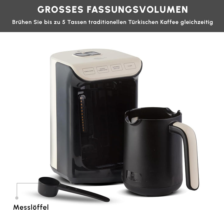 KARACA HatÄ±r Roast filtru de cafea turcească Cream Capacitate de 5 cești Multă spumă, 535W, Sistem de alarmă vocală,; Sistem de avertizare luminoasă, Lingură de măsurare, Curățare ușoară