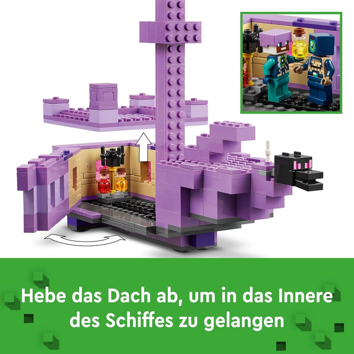 LEGO Minecraft The End Dragon și The End Ship, jucărie de acțiune și set de descoperire, set de construcție pentru jocuri video, set de aventură, cadou pentru băieți și fete de la 8 ani 21264