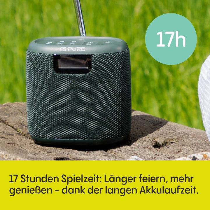 Pure Woodland Mini boxă de exterior cu Bluetooth și radio DAB+/FM (impermeabil IP67, robust, portabil, baterie 14H, perfect pentru grădină și camping) Verde