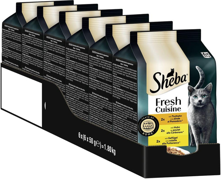 Sheba Portion Bag Wet Cat Food Multipack Fresh Cuisine Taste of Rome With Turkey And Chicken, 6X6X50G - Hrană fină pentru pisici făcută din curcan și pui