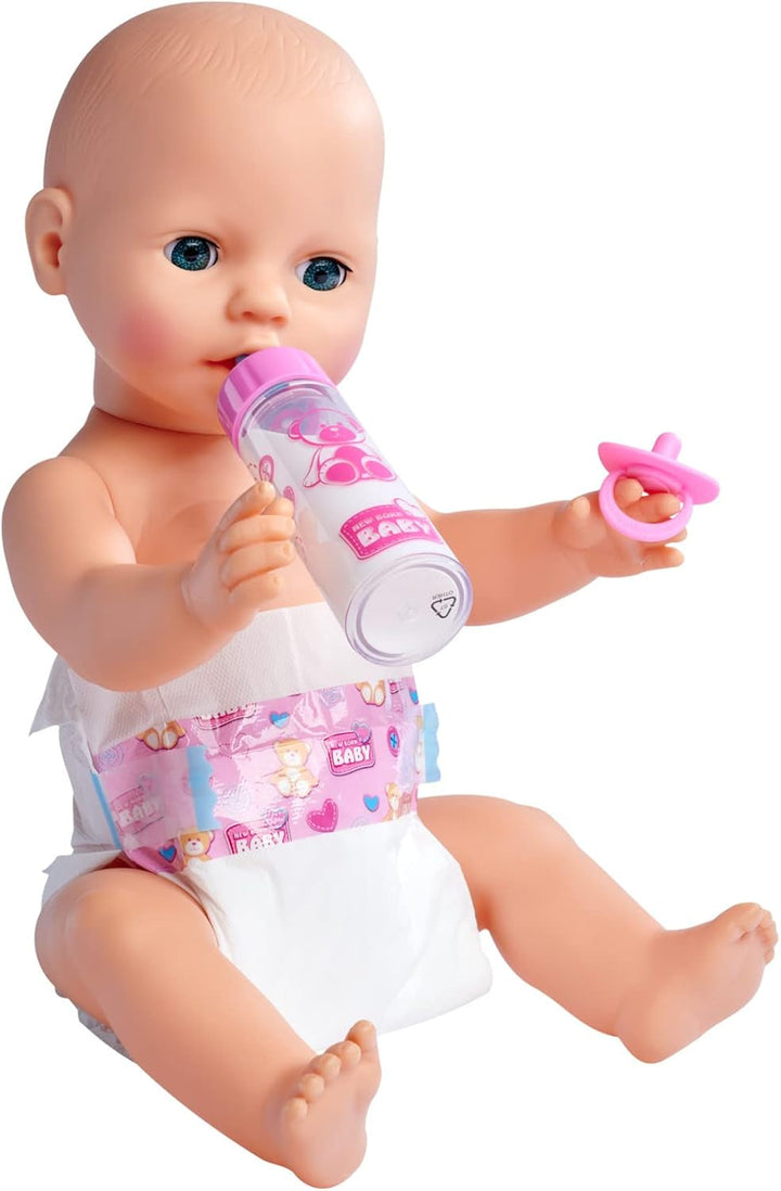 Simba 105562487 - New Born Baby First Nursing Set, manechin, scutec și sticlă de lapte cu conținut care dispare, pentru păpuși de 38-43cm