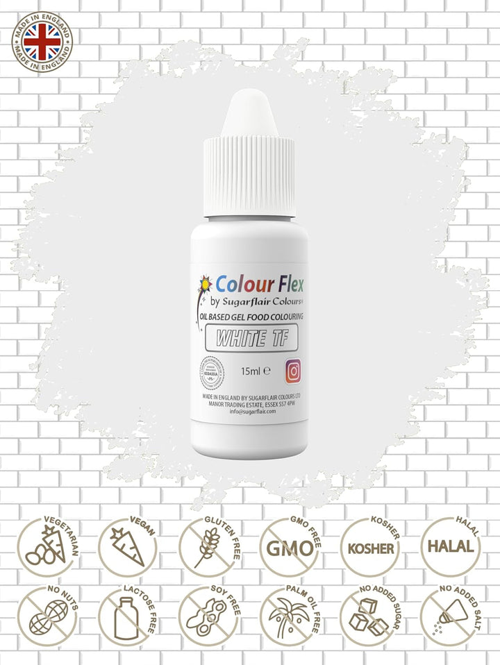 Sugarflair Colourflex Lebensmittelfarbe Auf Ölbasis White, Flüssige Lebensmittel Farbe Hochkonzentriert, Food Coloring Für Buttercreme, Schokolade, Teige, Fondant, Zuckerguss Und Mehr - 15 Ml