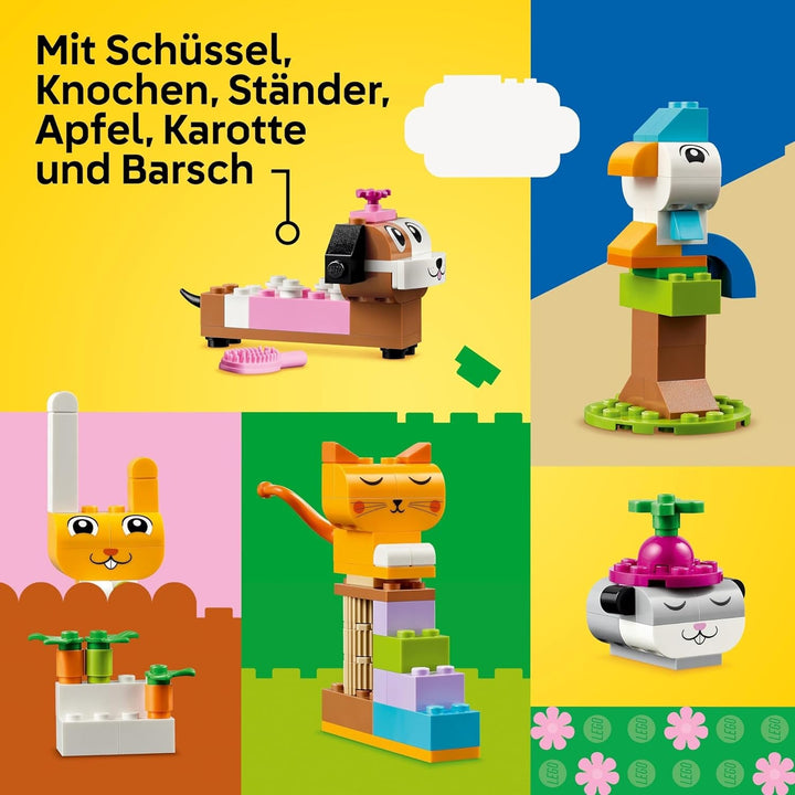 LEGO Classic Creative Animals, cutie cu cărămizi colorate, construiește figurine de animale din cărămizi precum câine, pisică, iepure, hamster și pasăre, jucărie de construcție pentru băieți și fete de la 5 ani 11034