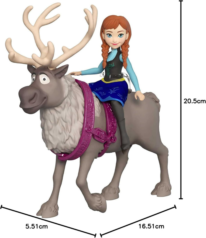 Mattel DISNEY The Ice Queen Anna & Sven - păpușă și figurină animal, inspirată de personajele animate, membre mobile, fustă și pelerină detașabile, pentru copii de la 3 ani, HLX03