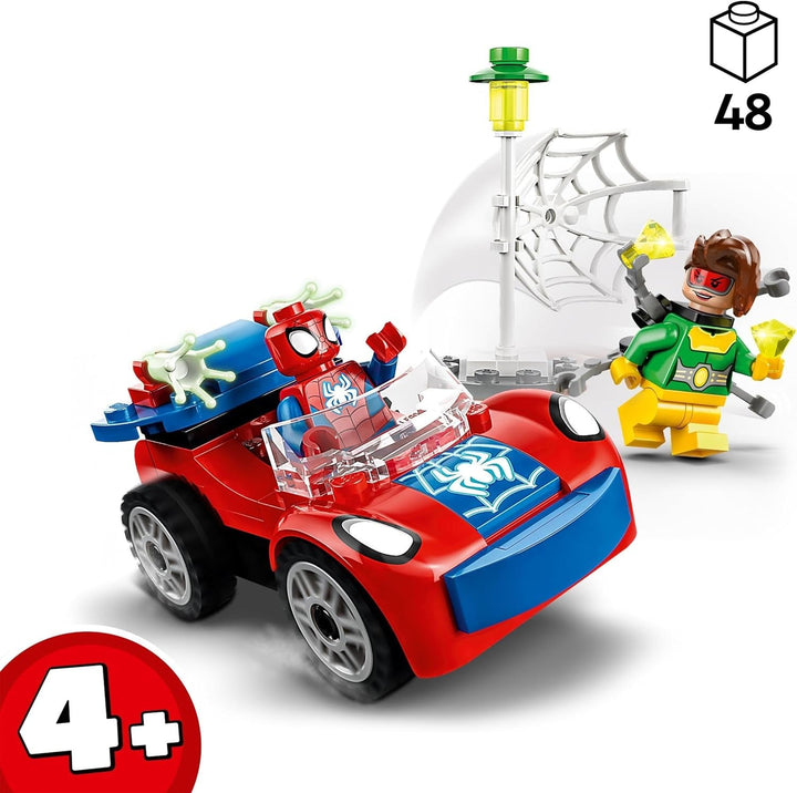 LEGO 10789 Marvel Spider-Man's Car And Doc Ock Set, Spidey And His Super Friends, Jucărie construibilă pentru băieți și fete de la 4 ani, cu piese care strălucesc în întuneric