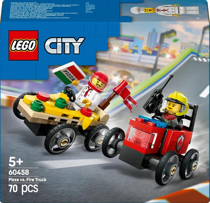 LEGO City Pizza Delivery Van Vs. Pizza Truck - Jucărie cu cutie de săpun pentru fete și băieți de la 5 ani - Set de construcție cu 2 minifigurine șofer - Cadou aniversar și de vacanță 60458