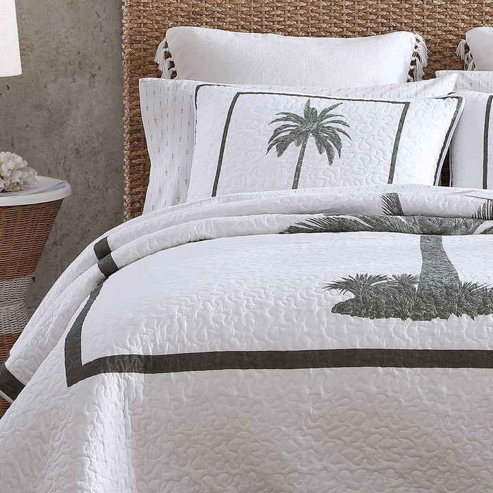 Tommy Bahama Palm Island Collection | Cuvertură - 100% bumbac, reversibilă, moale și respirabilă, pre-spălată pentru un plus de moliciune, pat king size, gri