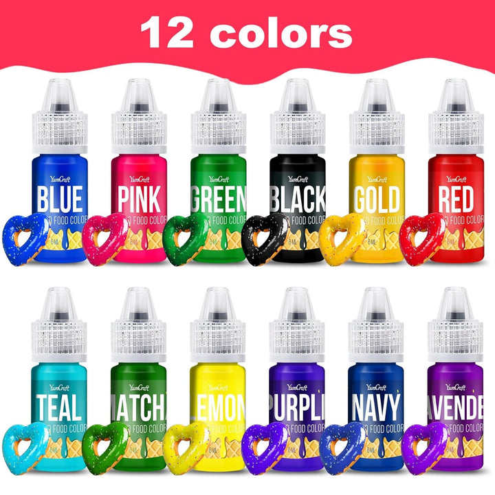 Fettlösliche Lebensmittelfarbe - 12 Farben Ölbasis Lebensmittelfarben Für Schokolade, Buttercreme, Süßigkeiten, Zuckerguss - Konzentrierte Oil Based Food Coloring Zum Backen, Kochen, Fondant - 6Ml Je