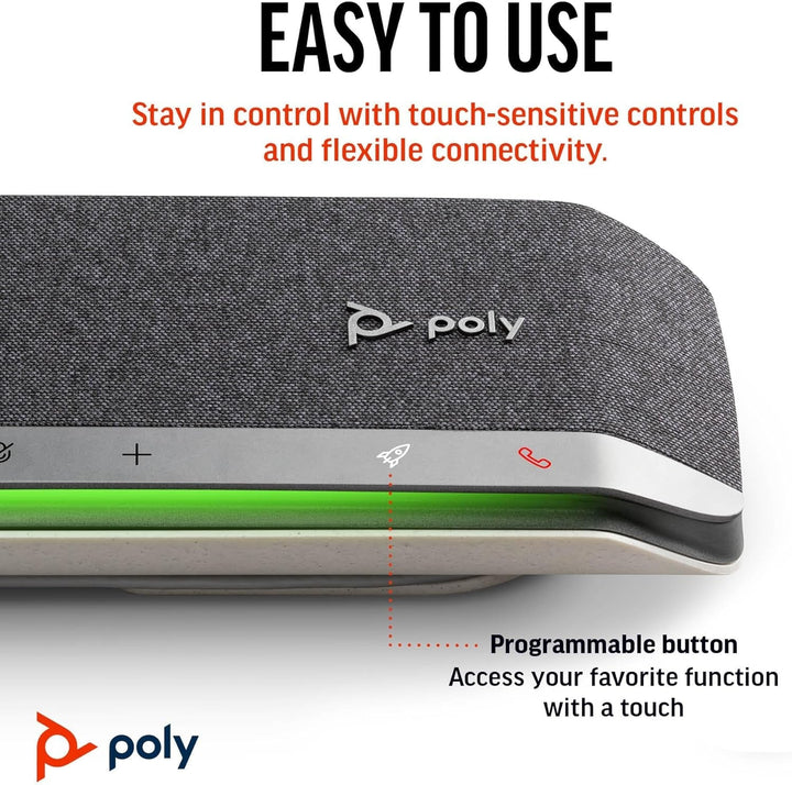 Boxă de conferință inteligentă Poly Sync 40 - Spații de lucru flexibile - Conectare la PC/Mac prin USB-A sau USB-C sau la smartphone prin Bluetooth - Compatibilă cu Teams, Zoom