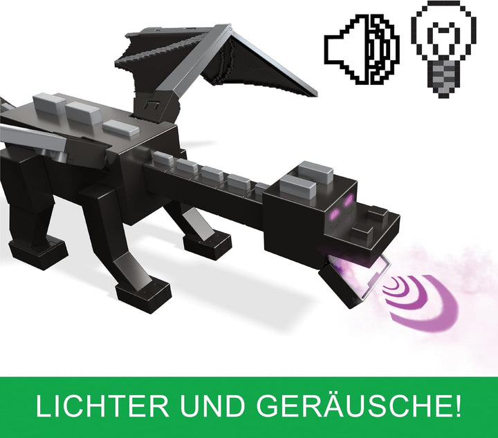Mattel Minecraft Ender Dragon Action Figure Set, lumini, zgomot și ceață cu Steve și Enderman, True To Scale la aproximativ 8 cm înălțime Figuri HTN25